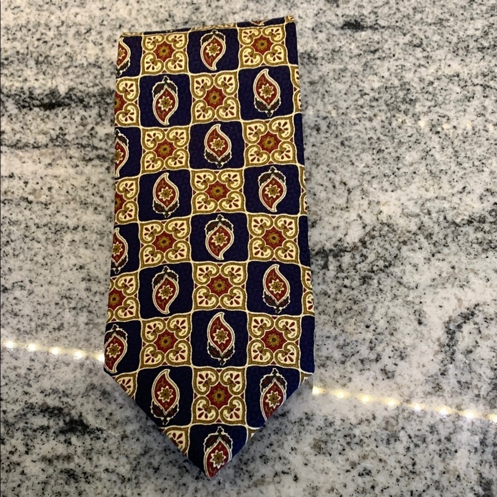 Frame Denim Blue and Gold Geometric Tie